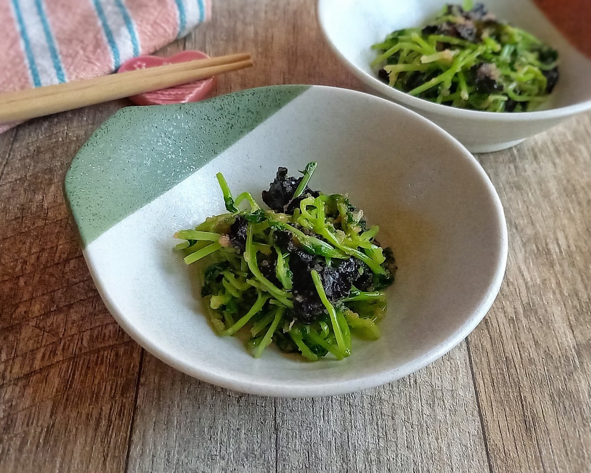 ささっと簡単「豆苗の海苔たらこナムル」のレシピ。副菜やおつまみに！