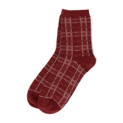 ボディヒーター　チェック柄クルーソックス