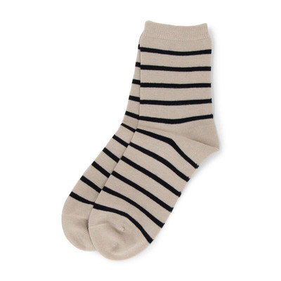 ボディヒーター　ボーダー柄クルー丈ソックス