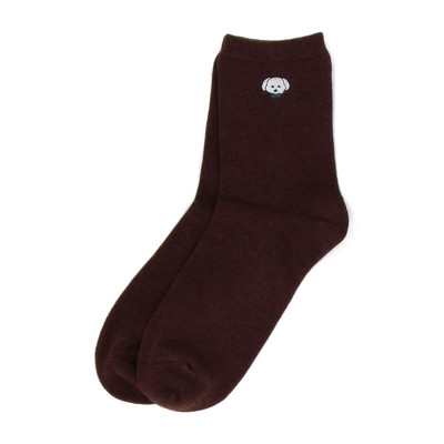 ボディヒーター　犬ワンポイント刺繍クルーソックス