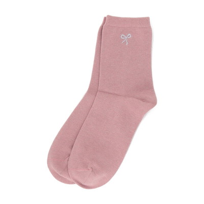 ボディヒーター　リボン刺繍　クルーソックス